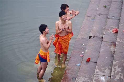 Varanasi Ghats: Bathing Desi Indian Men in Langots and Underwear